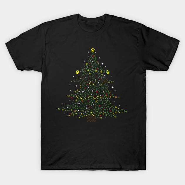 Dog Paws Christmas Tree T-Shirt by D'porter